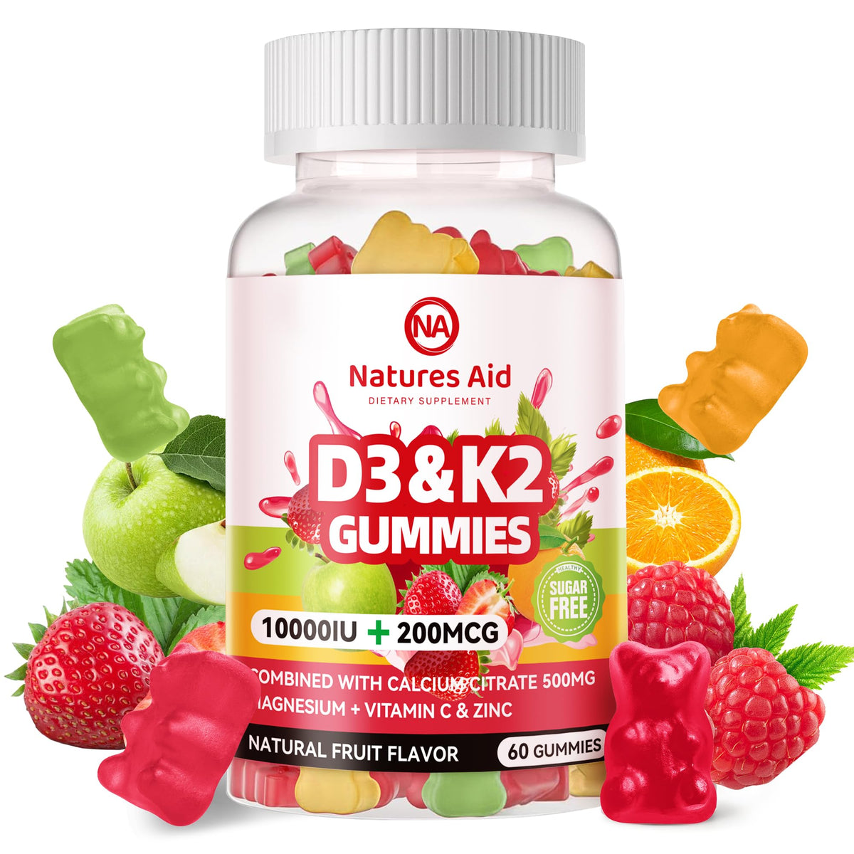 Gummies D3 K2 Vegan Natures Aid, 60 unités, vue de face