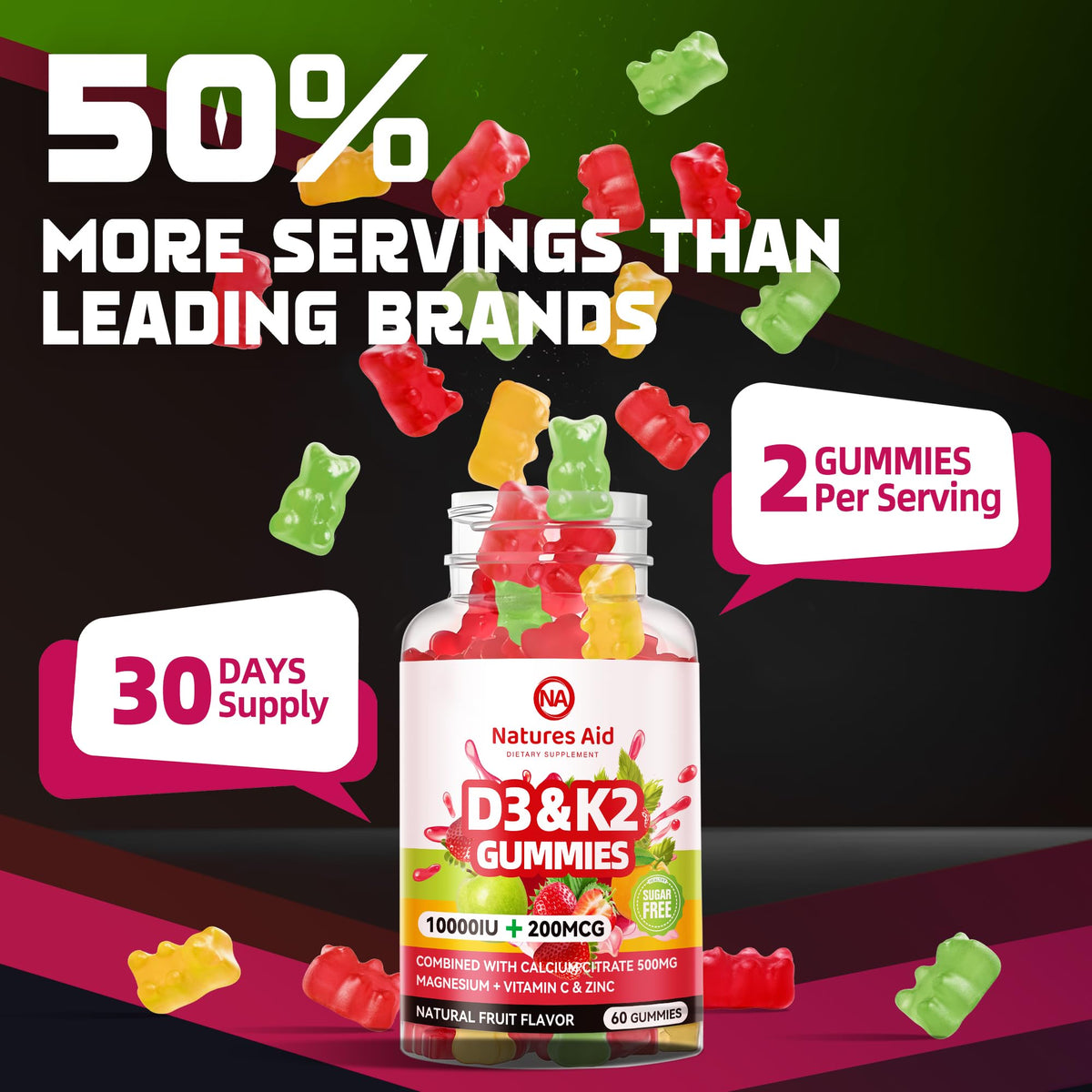 Gummies D3 K2 Vegan Natures Aid, texture et couleur