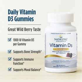 Gummies D3 Nordic Naturals sur fond blanc