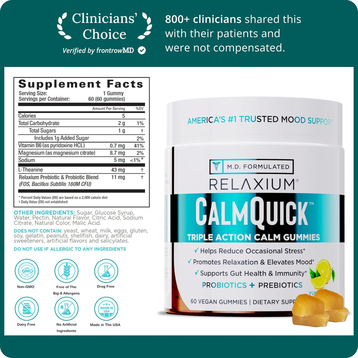 Gummies daily wellness Calm ingrédients clés sur l'étiquette