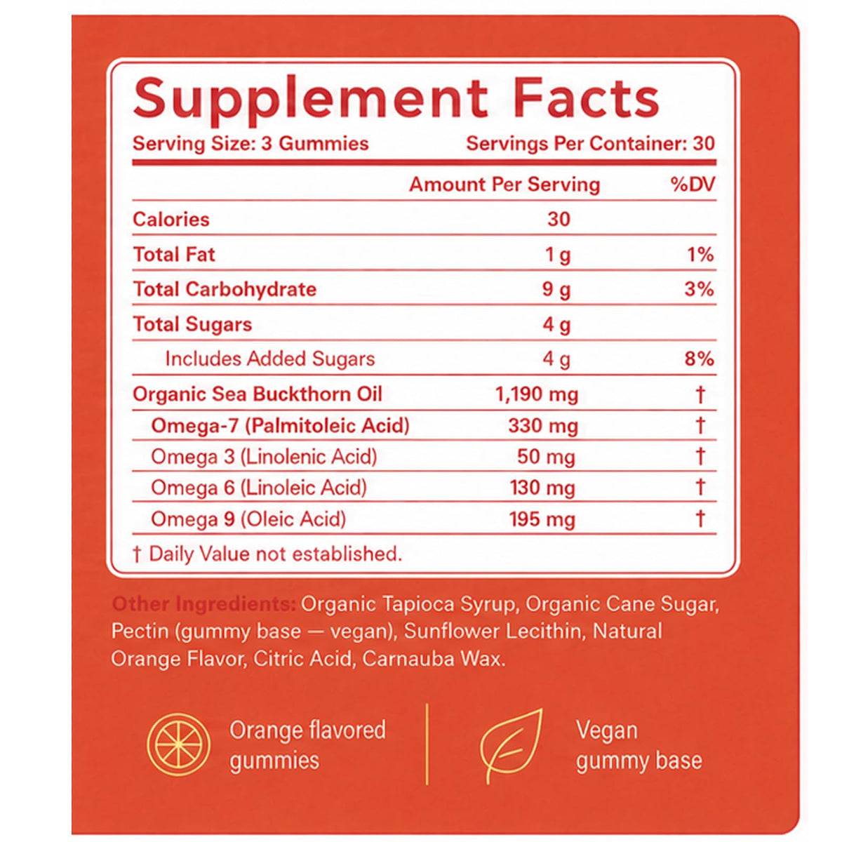 Gummies de Baies de Goji Omega-7 Lumvelle Organics, ingrédients