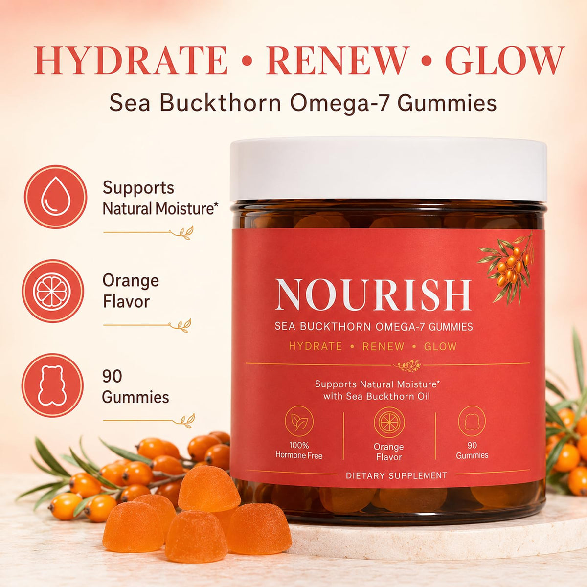 Gummies de Baies de Goji Omega-7 Lumvelle Organics, vue de côté