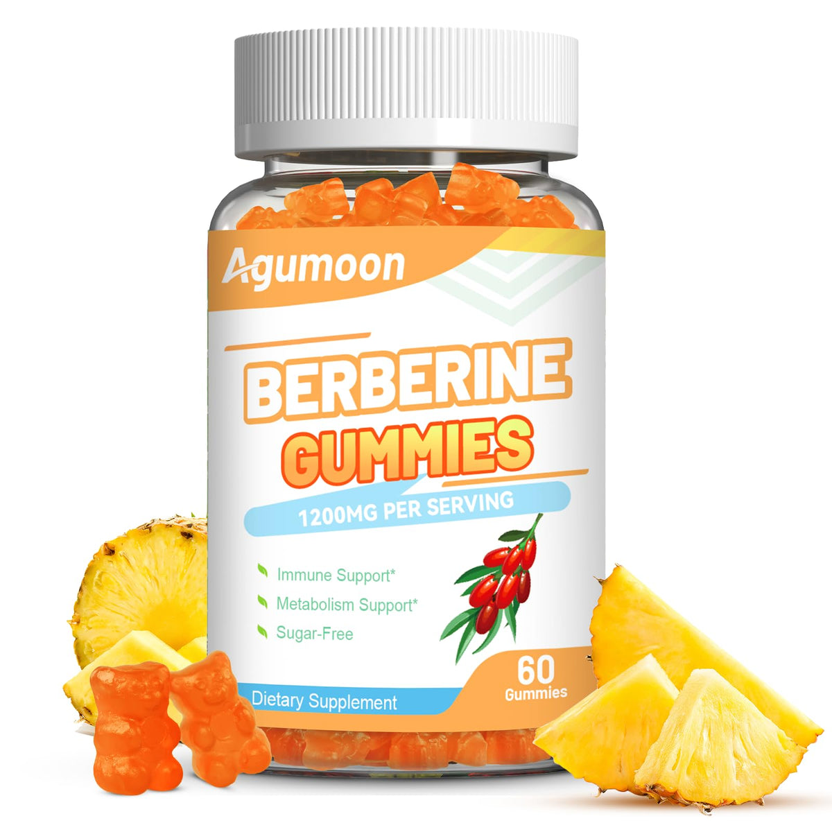 Gummies de berbérine Agumoon 1200mg avec cannelle de Ceylan, vue de face
