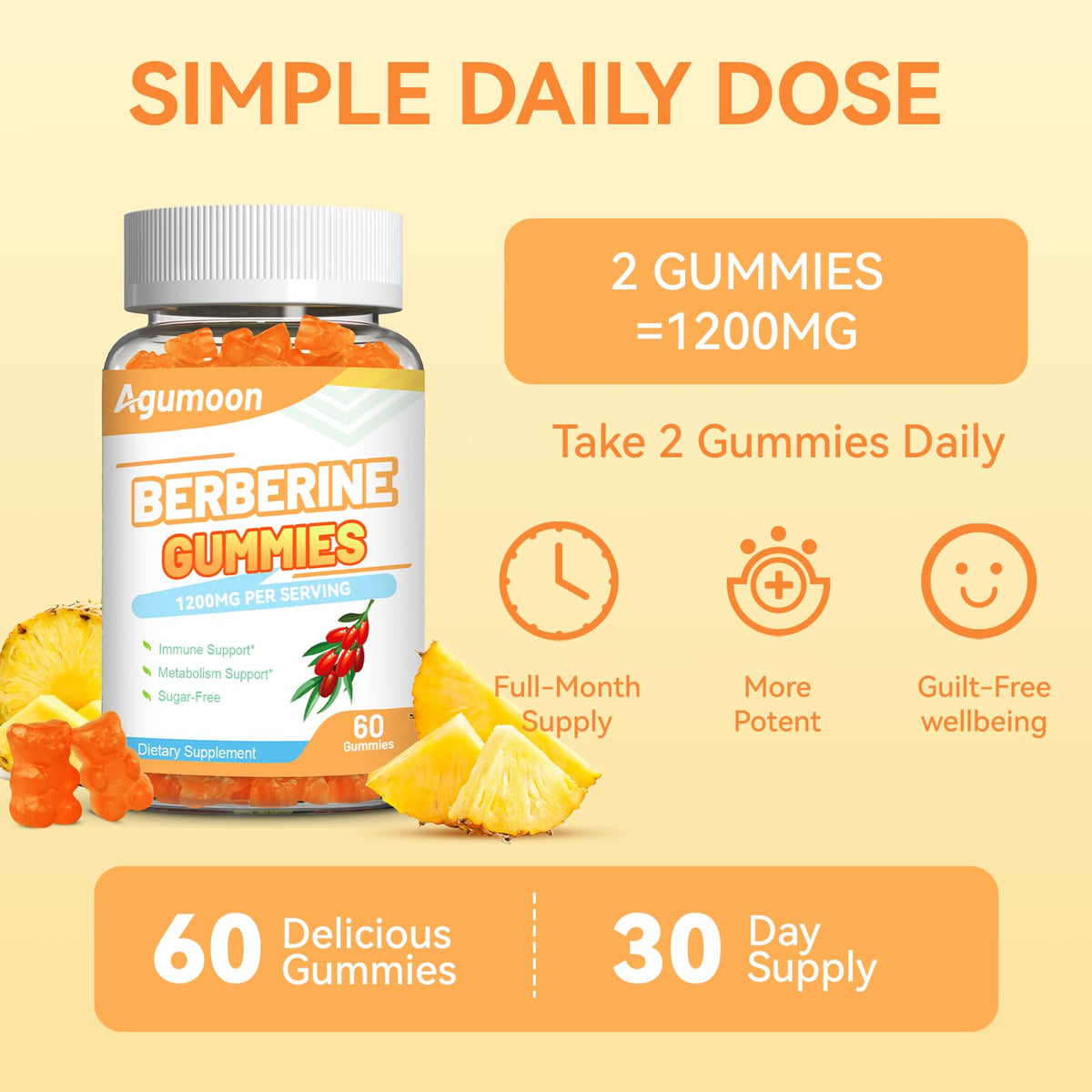 Gummies de berbérine Agumoon 1200mg, taille et dimensions