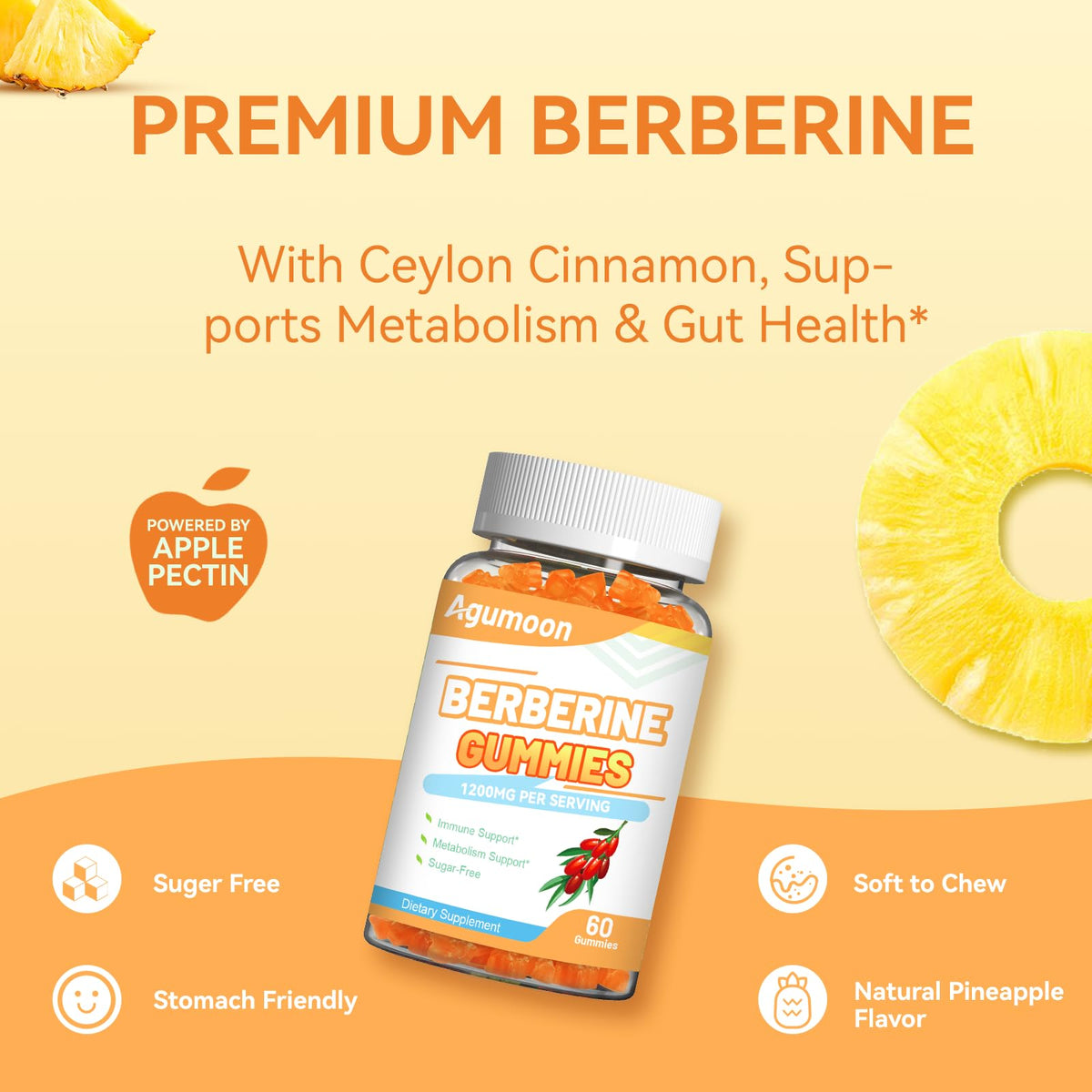 Gummies de berbérine Agumoon 1200mg, vue de dessus