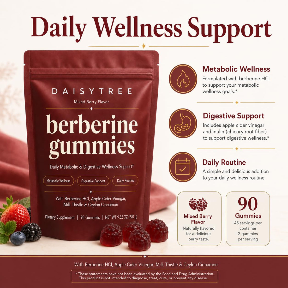 Gummies de berbérine DAISYTREE avec des baies fraîches