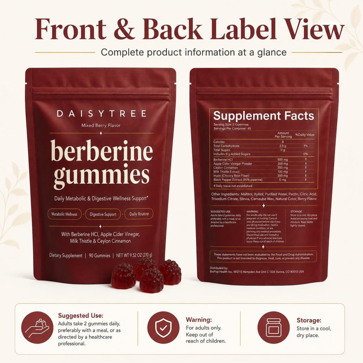 Gummies de berbérine DAISYTREE en gros plan, saveur baies mélangées