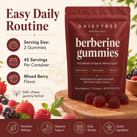 Gummies de berbérine DAISYTREE sur une table en bois