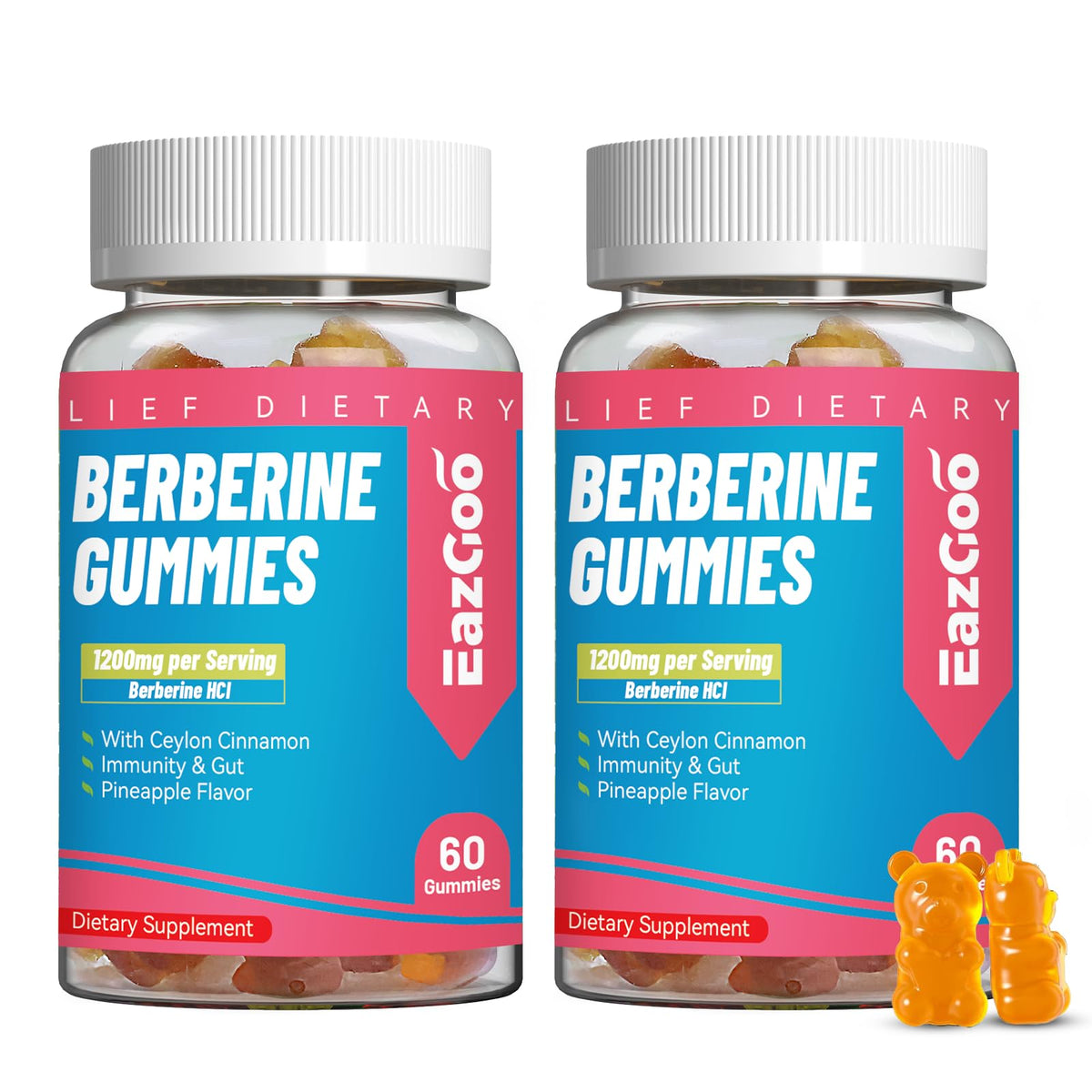 Gummies de Berbérine EAZGOO 1200mg avec Cannelle de Ceylan, vue de face