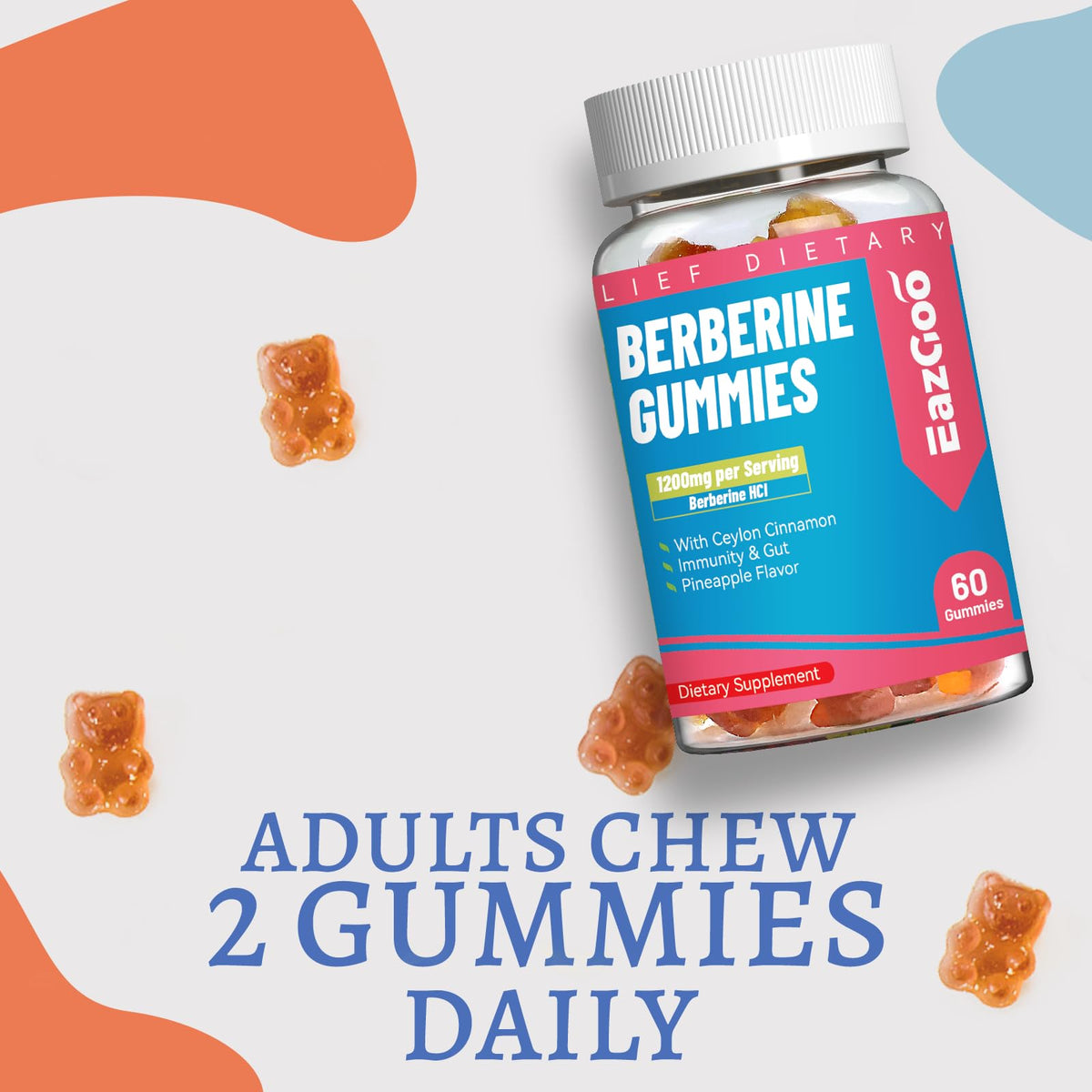 Gummies de Berbérine EAZGOO, mise en scène avec fruits
