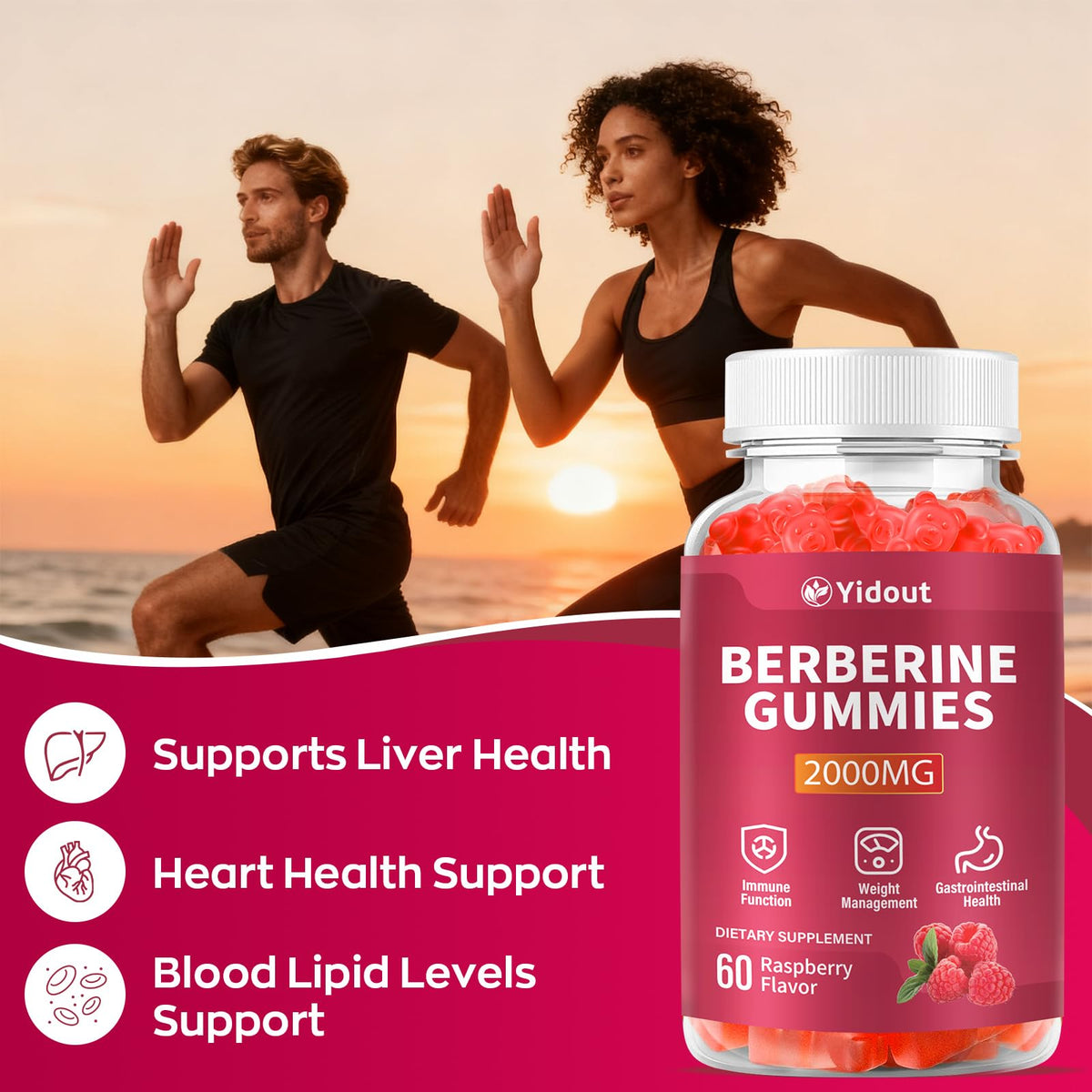 Gummies de Berbérine HCL Yidout sur une table, en plein air