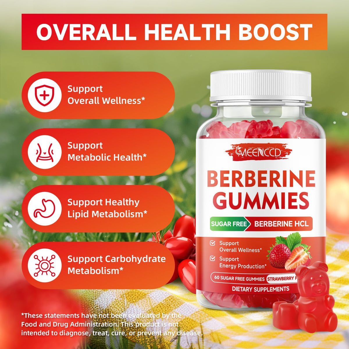 Gummies de berbérine MEENCCD sur une surface en bois