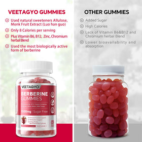 Gummies de berbérine VEETAGYO 1500mg, étiquette détaillant les ingrédients