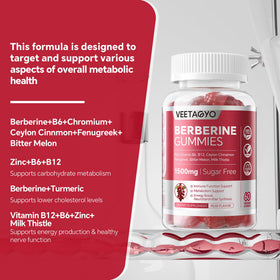 Gummies de berbérine VEETAGYO 1500mg, ouverte avec gummies visibles