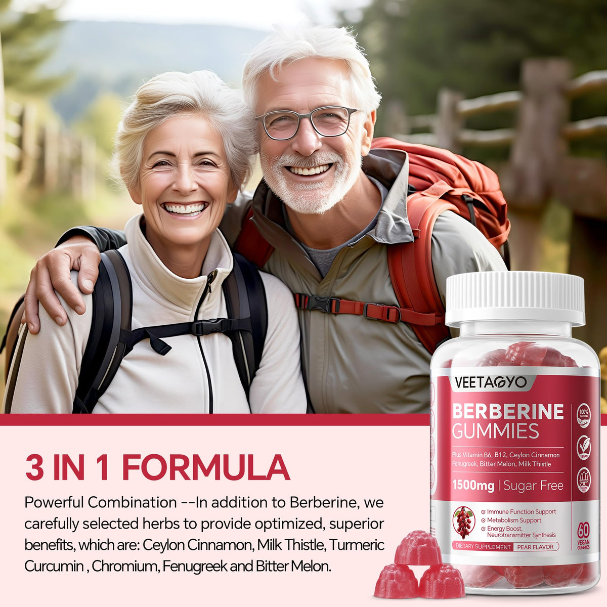 Gummies de berbérine VEETAGYO 1500mg, présentation en main