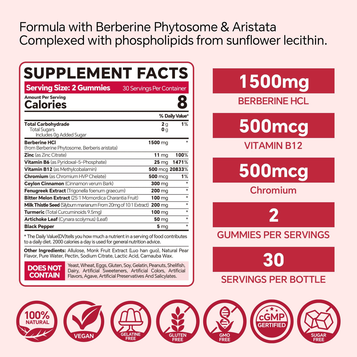 Gummies de berbérine VEETAGYO 1500mg, vue de côté