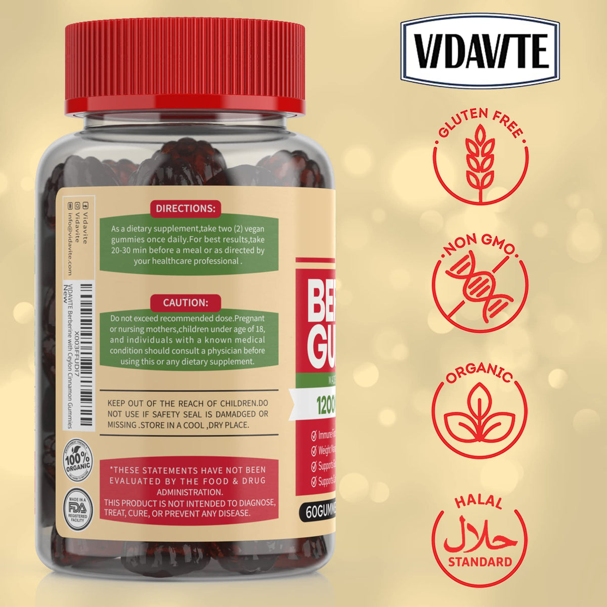 Gummies de Berbérine VIDAVITE, gummies sur une table