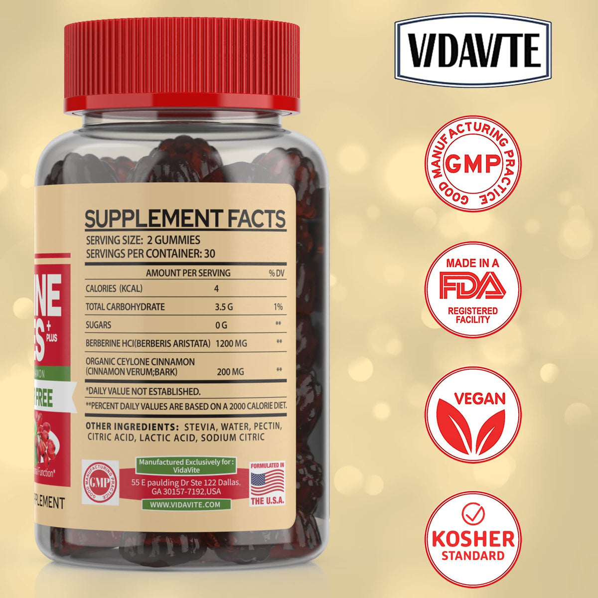 Gummies de Berbérine VIDAVITE, vue de côté de la boîte