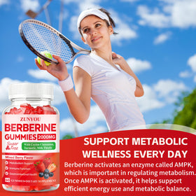 Gummies de Berbérine ZUNYOU avec des ingrédients naturels en arrière-plan