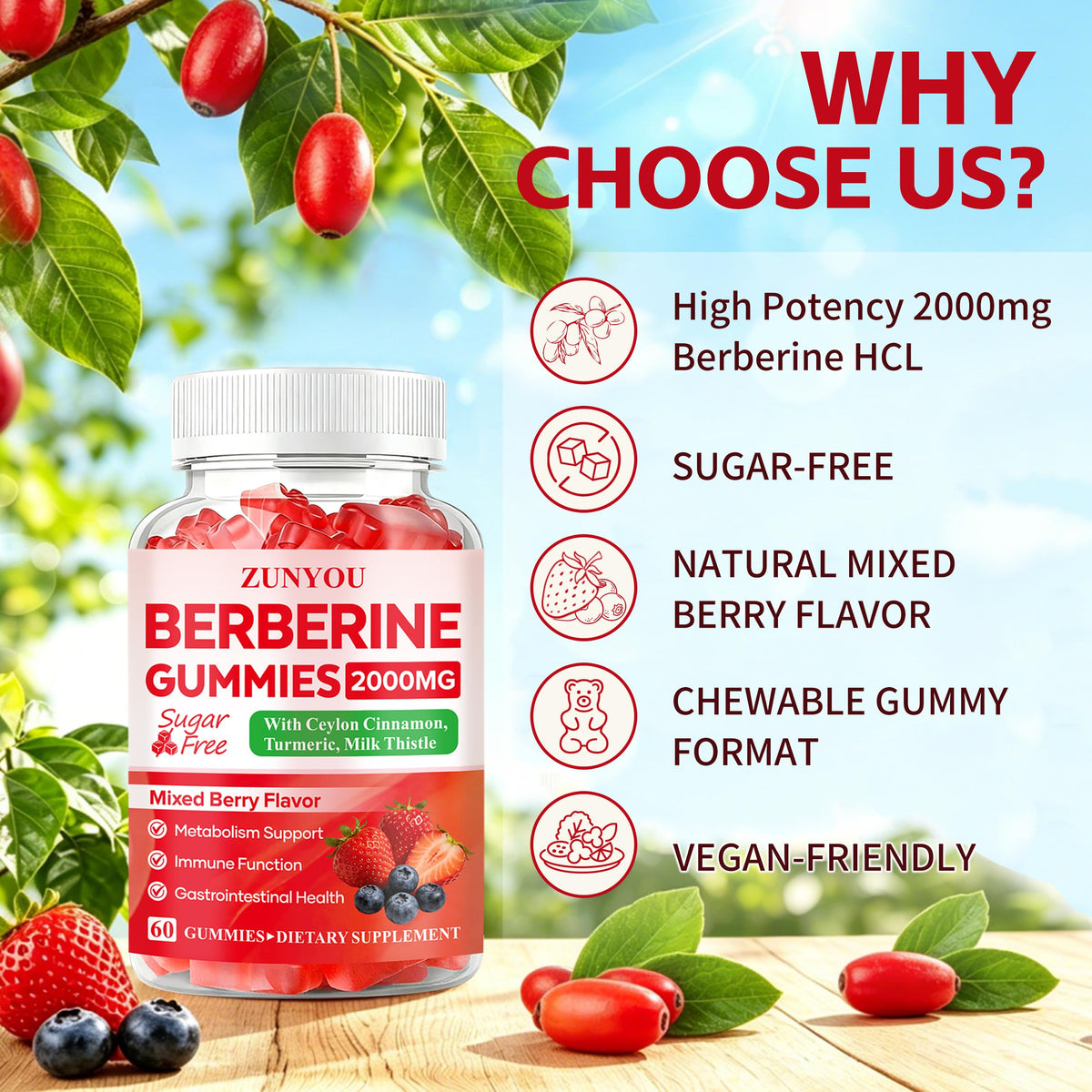 Gummies de Berbérine ZUNYOU, gros plan sur la texture