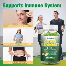 Gummies de bergamote citronnée Simhould, vue de côté avec dosage