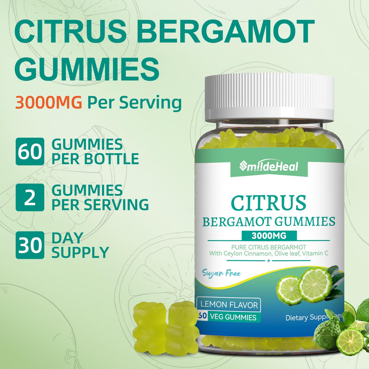 Gummies de Bergamote Citronnée SmildeHeal, présentation sur une table
