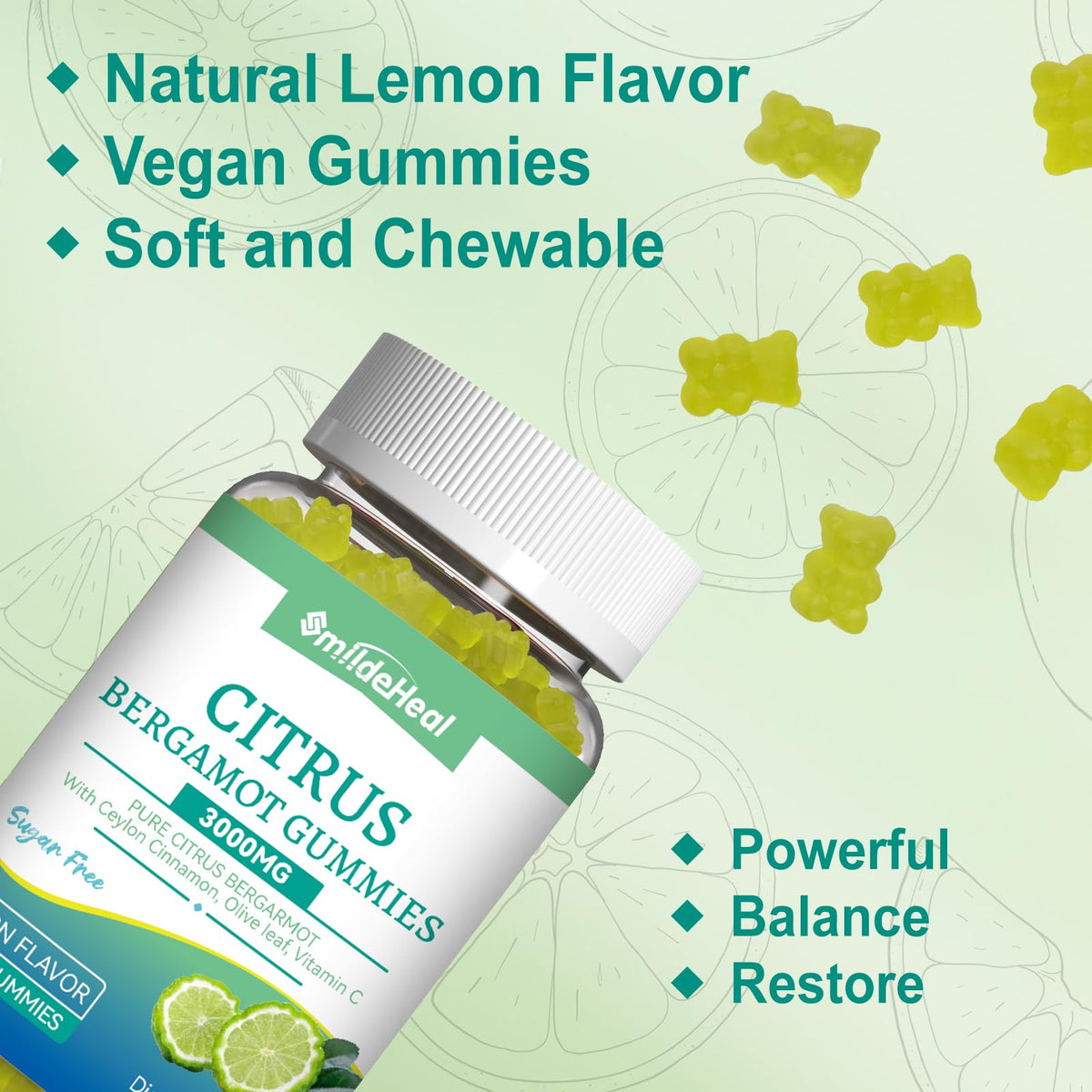 Gummies de Bergamote Citronnée SmildeHeal, vue de côté