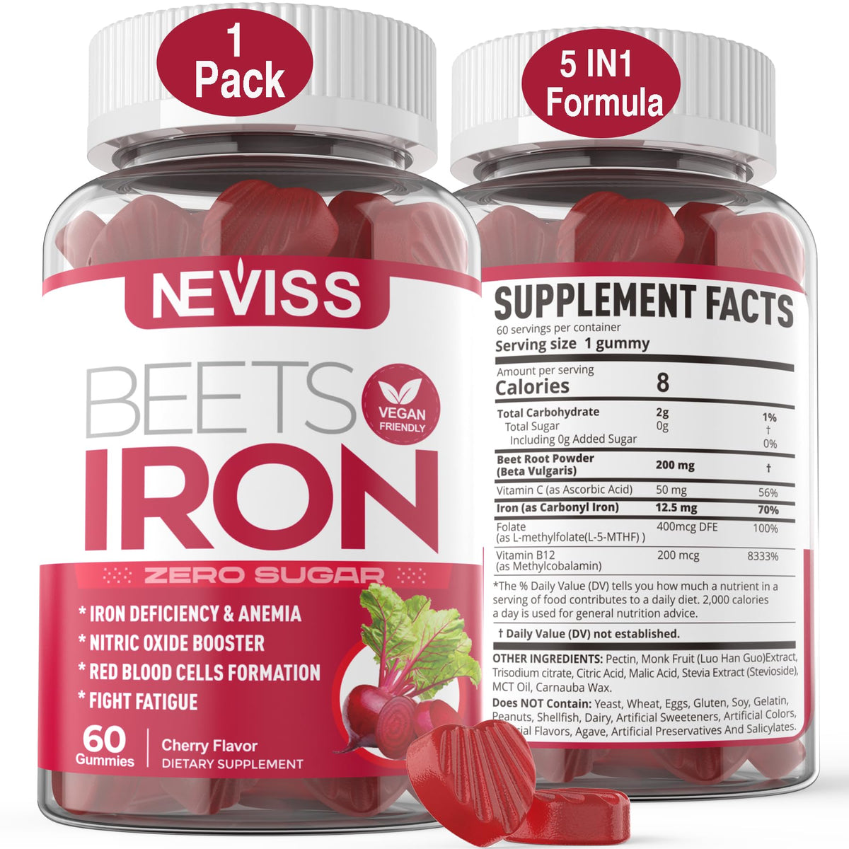 Gummies de betterave avec fer NEVISS, pot de 599g