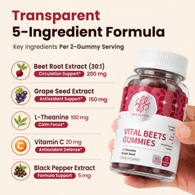 Gummies de Betterave iMATCHME avec ingrédients en arrière-plan