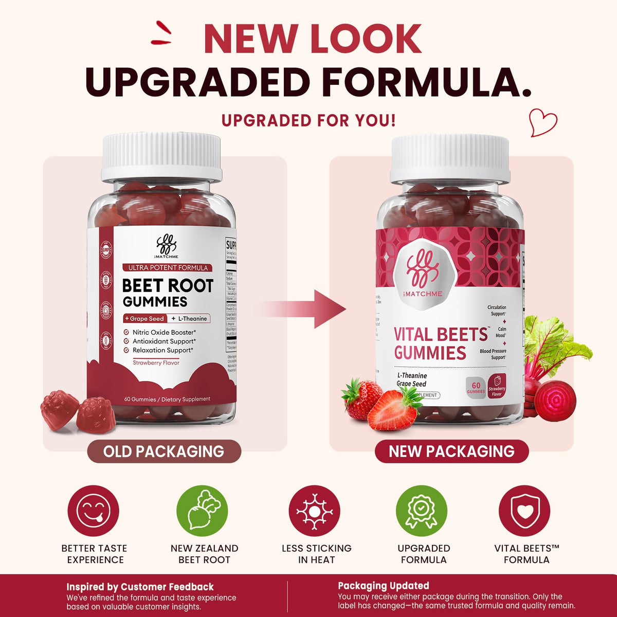 Gummies de Betterave iMATCHME saveur fraise en gros plan