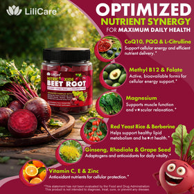 Gummies de Betterave LILICARE sur une table avec fruits