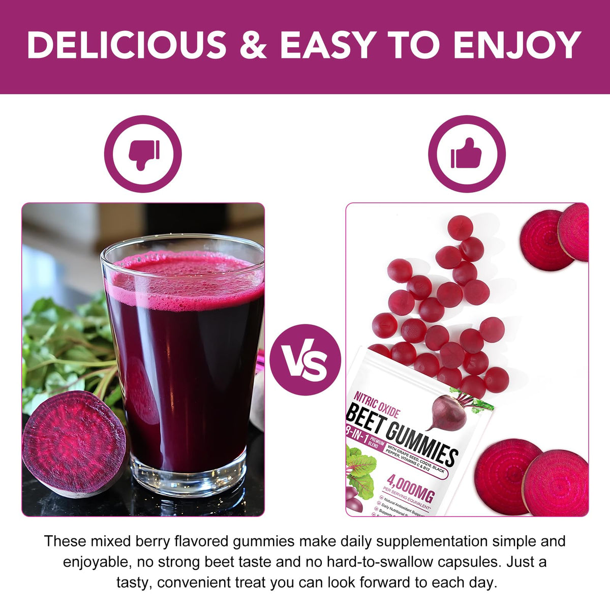 Gummies de Betterave NIFEISHI avec fruits frais en arrière-plan