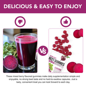 Gummies de Betterave NIFEISHI avec fruits frais en arrière-plan