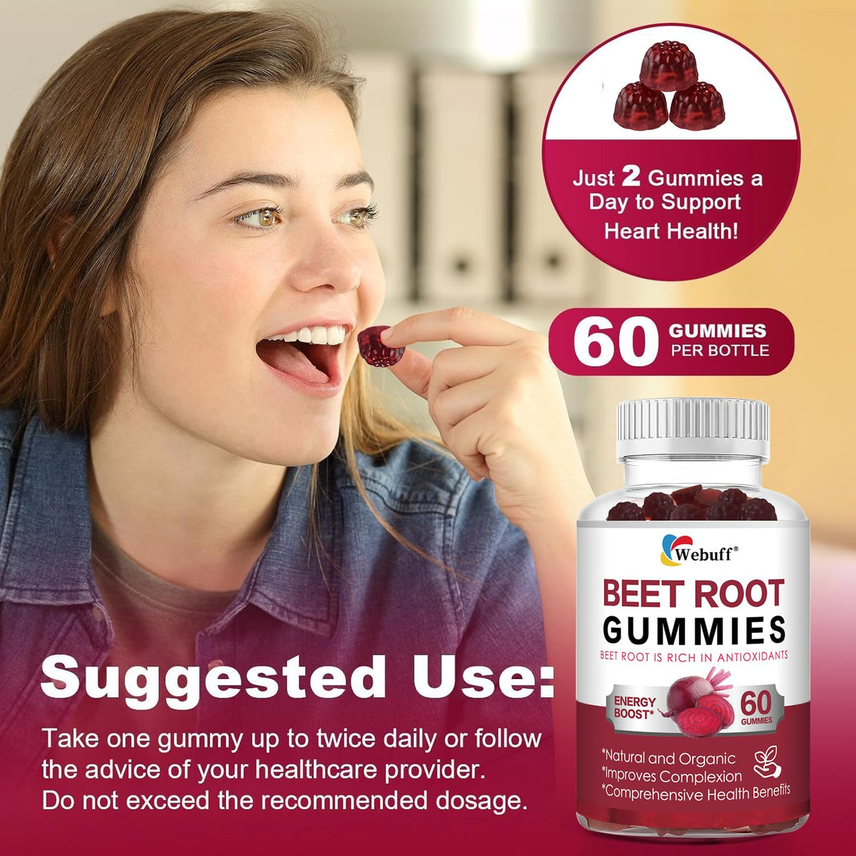 Gummies de betterave Webuff, portion ouverte