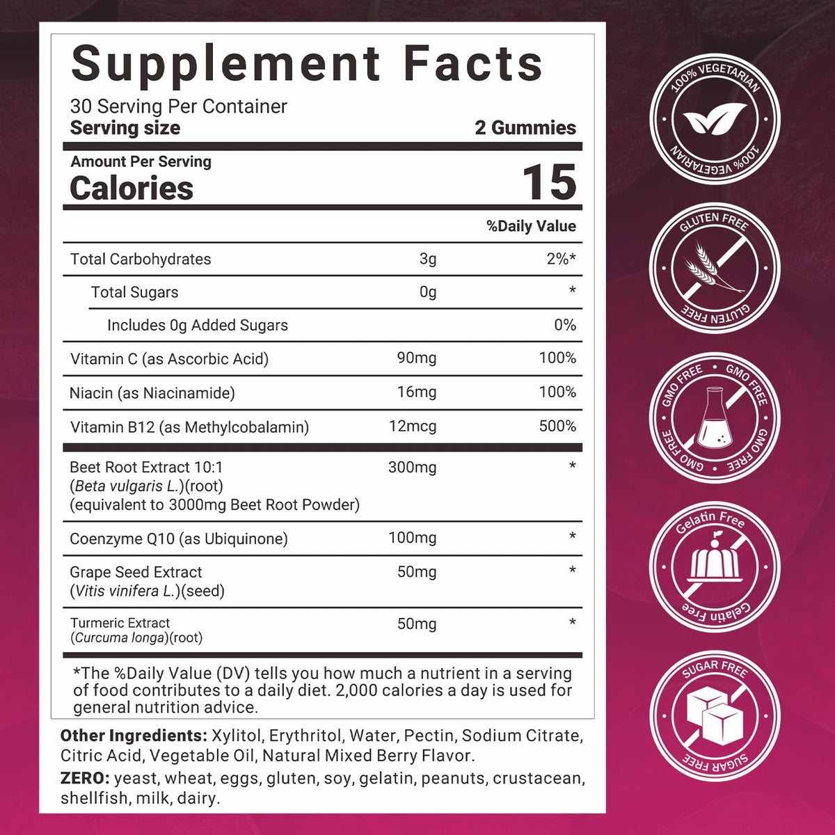 Gummies de betterave Wiszeen sur une table avec des fruits