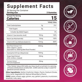 Gummies de betterave Wiszeen sur une table avec des fruits