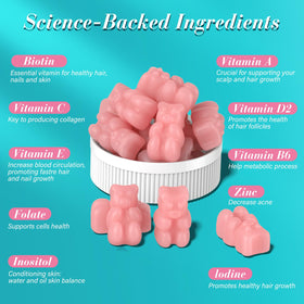 Gummies de Biotine Lazpowfi, présentation sur une table avec des fruits