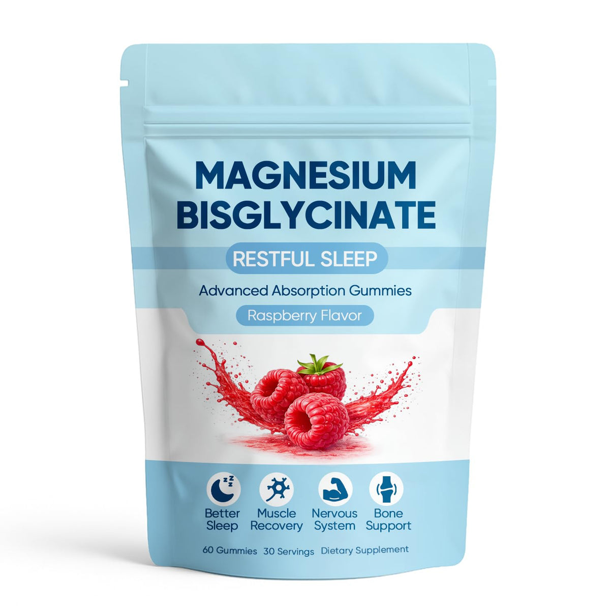 Gummies de bisglycinate de magnésium ZRRTXV, pot de 60 gummies