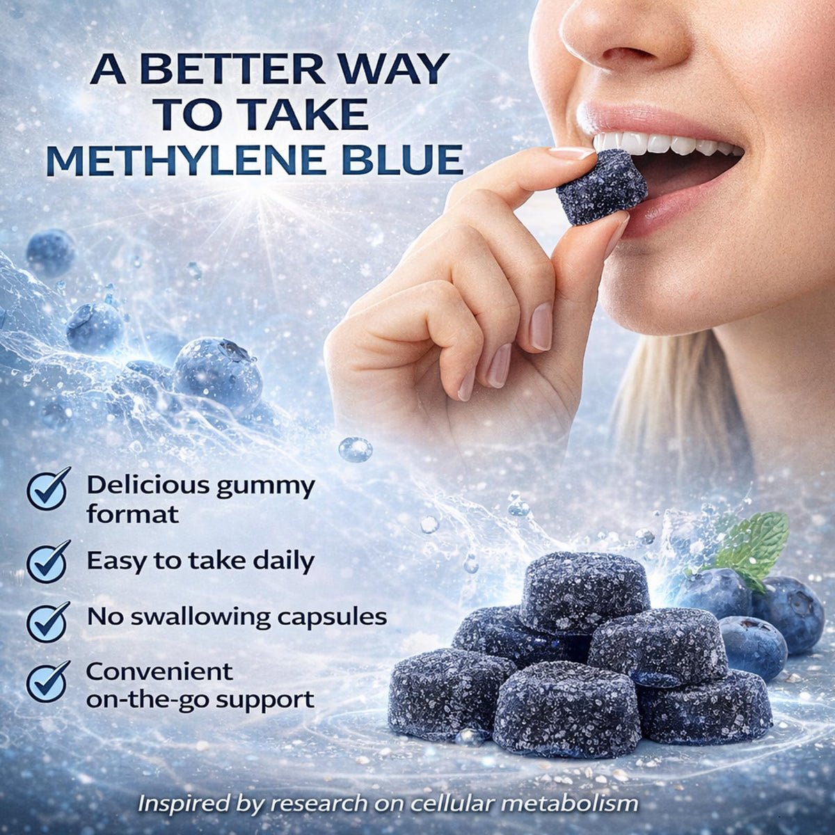 Gummies de bleu de méthylène DXWXH, présentation avec des fruits