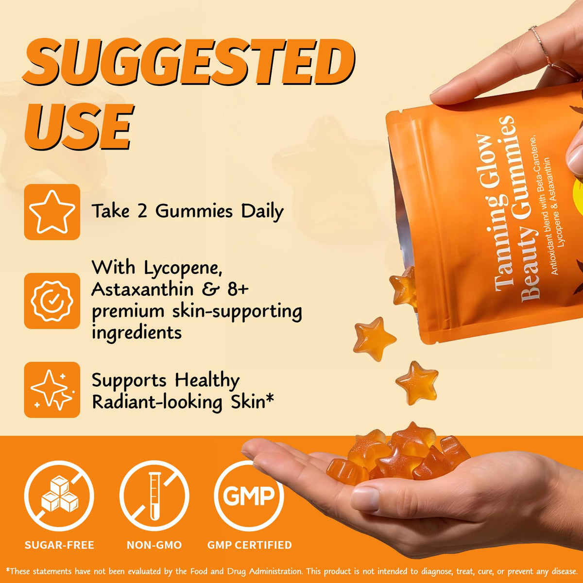 Gummies de Bronzage ADSBJUX avec étiquette vegan et sans sucre