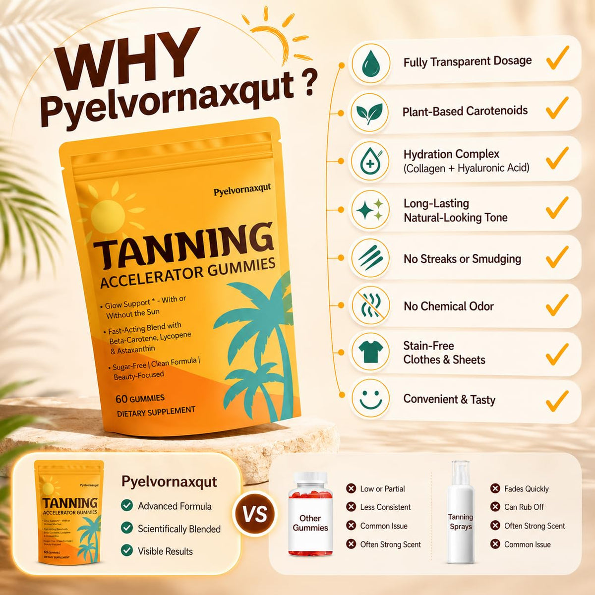 Gummies de bronzage Pyelvornaxqut en situation sur la plage