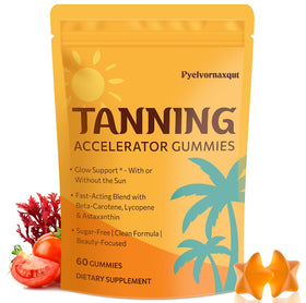 Gummies de bronzage Pyelvornaxqut en vue de face, emballage tropical
