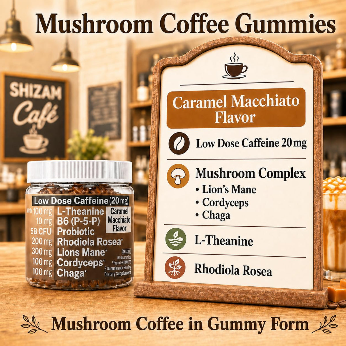Gummies de café aux champignons SHIZAM dans une main
