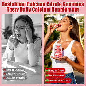 Gummies de calcium BSSTABBON 1200 mg en gros plan sur une cuillère