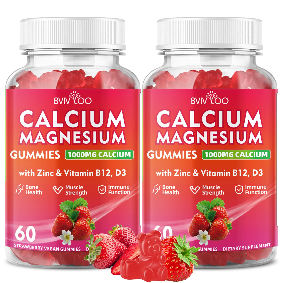 Gummies de Calcium BVIVLOO 1000mg avec Vitamine D3 K2, vue de face