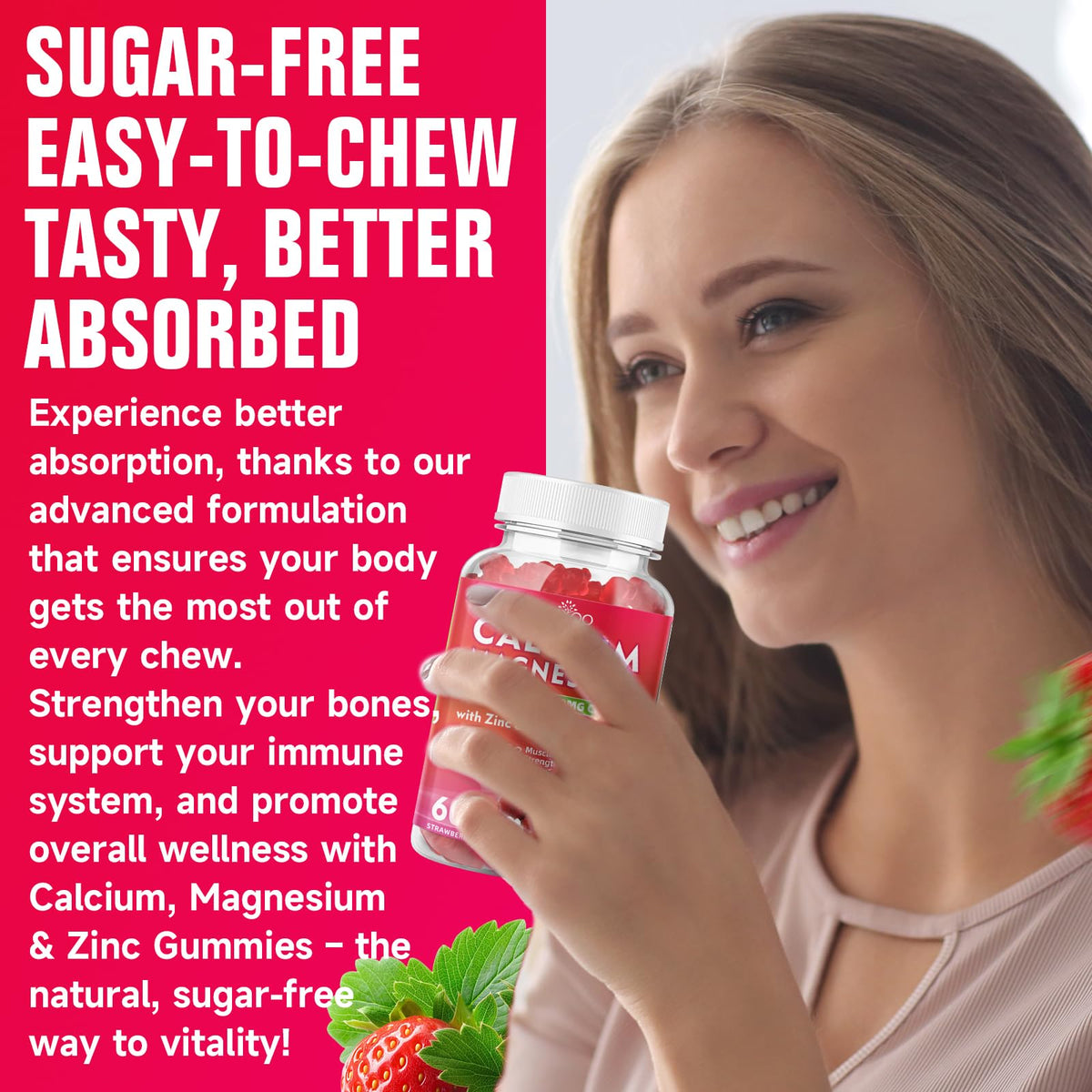 Gummies de Calcium BVIVLOO, goût fraise