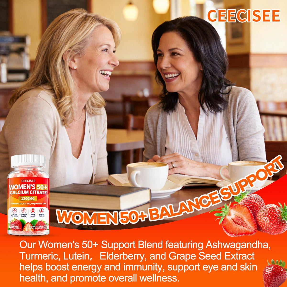 Gummies de calcium Ceecisee montrant les ingrédients clés
