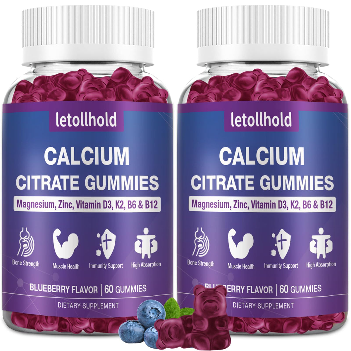 Gummies de Calcium Citrate 1200mg saveur myrtille en pot