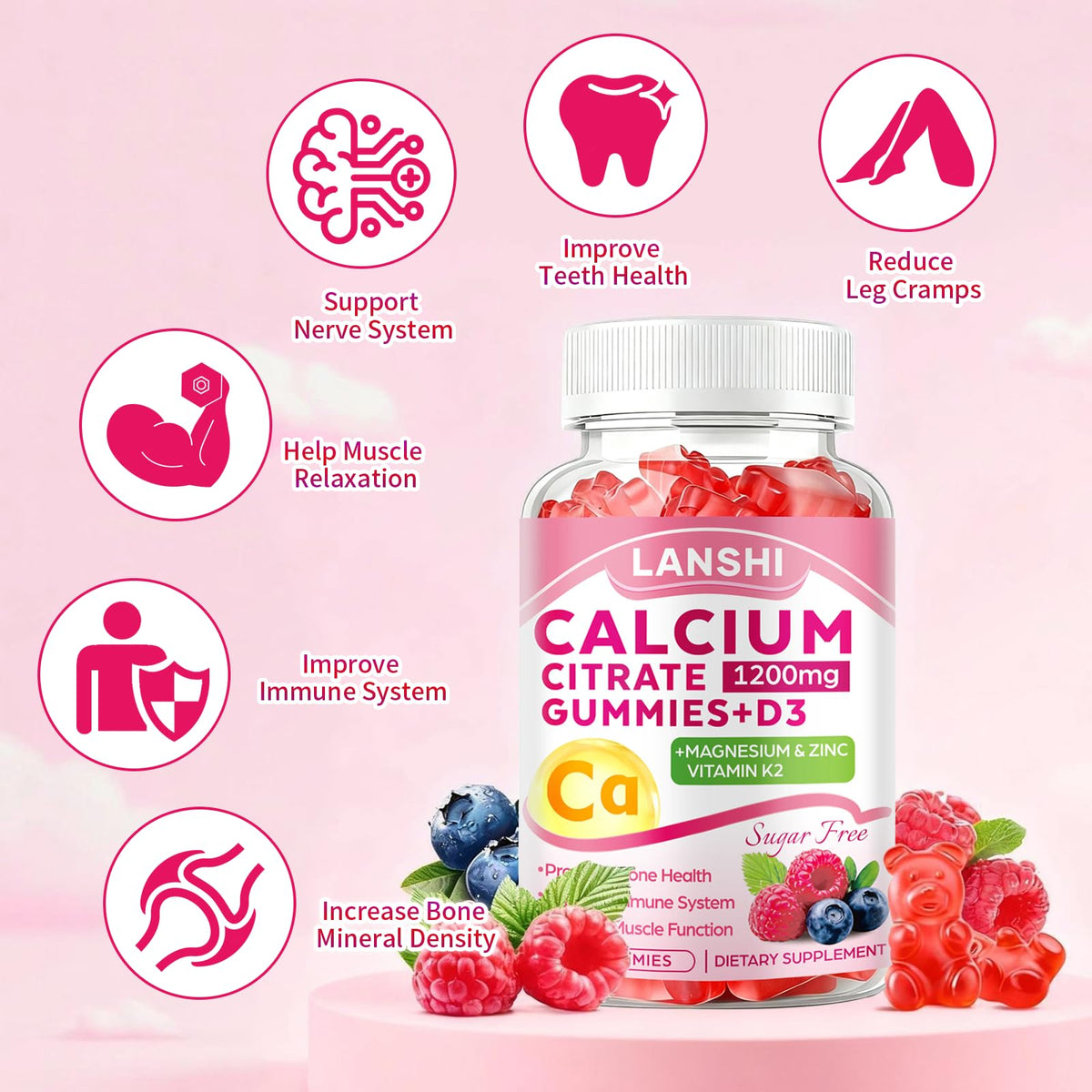 Gummies de Calcium Citrate avec vitamine D3 et K2, vue latérale