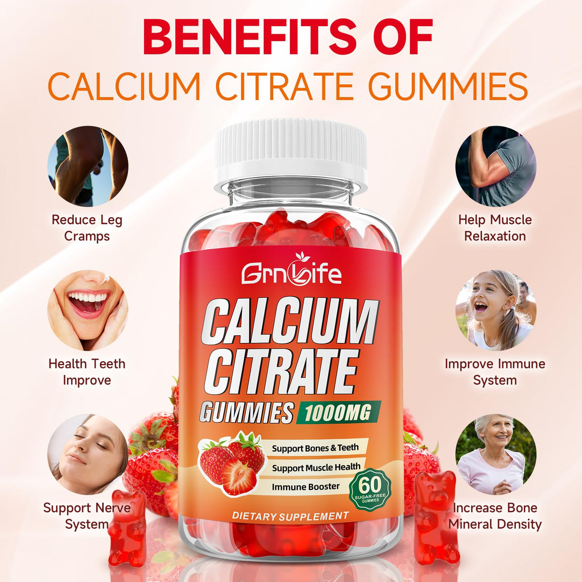 Gummies de Calcium Citrate GrnLife sur une table
